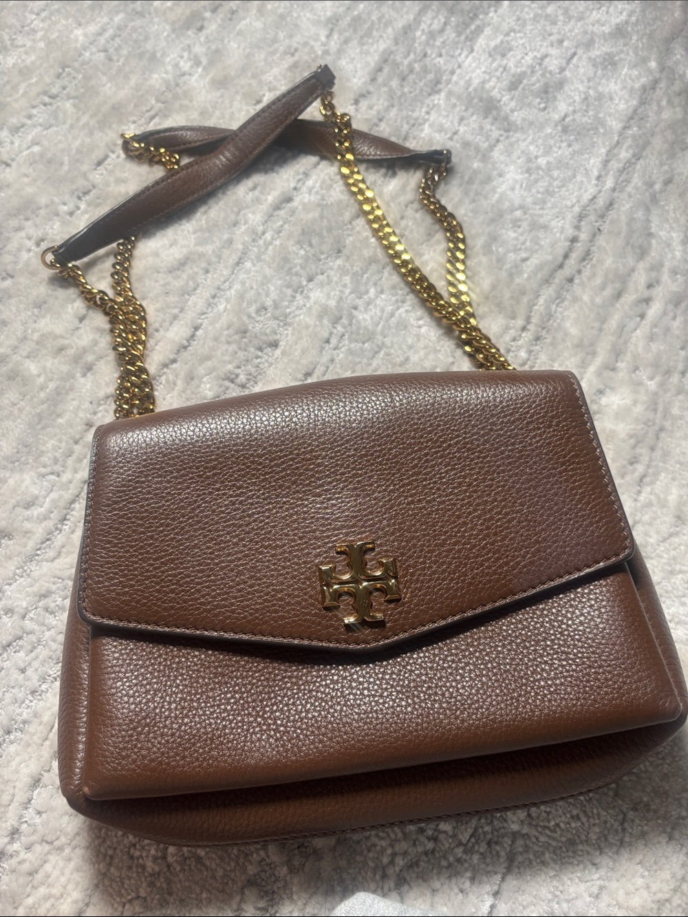 Brown Leather Crossbody Shoulder Bag with Gold Chain